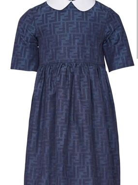 Fendi Navy Monogram Dress with White Peter Pan Collar